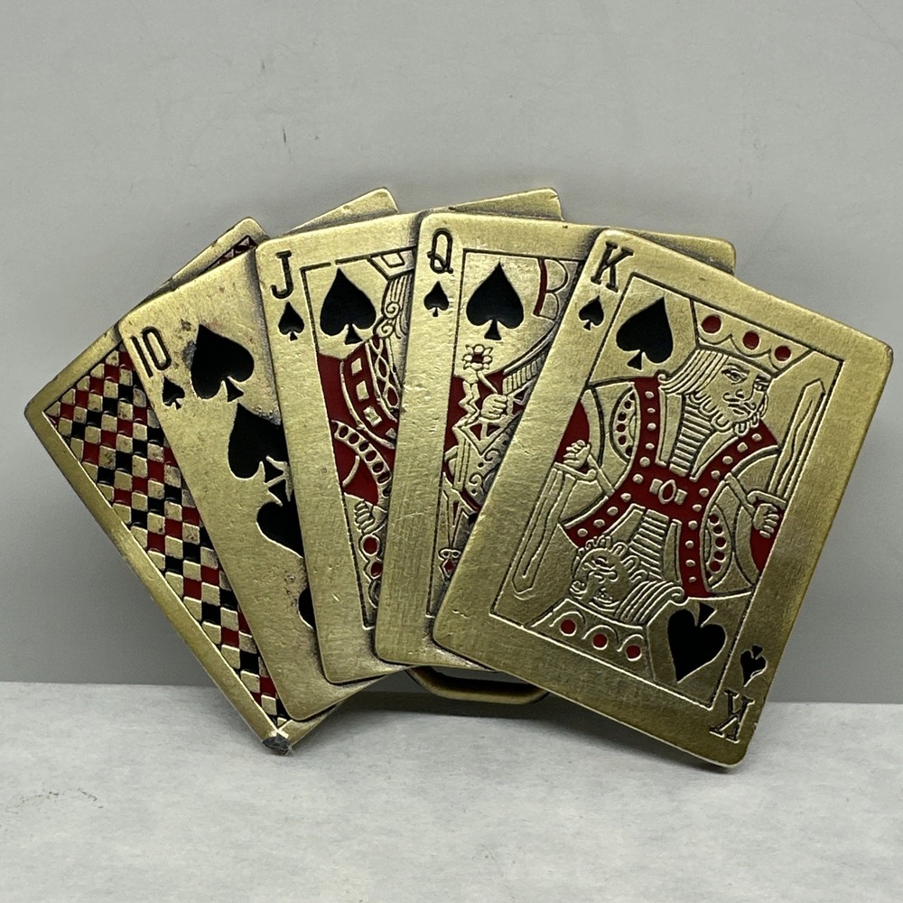 Brass Cast Belt Buckel Poker Texas Hold'em Playing Cards Great American Co VTG